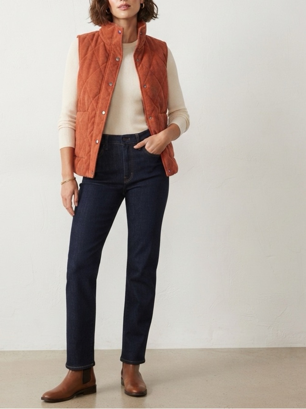 Michele Quilted Sleeveless Vest in Rust Orange